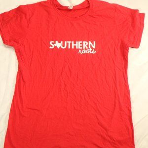 SOUTHERN ROOTS Red Screenprint Graphic Tee Sz Lg Women